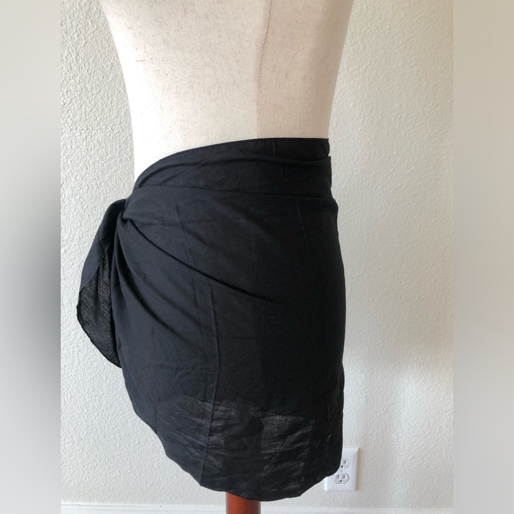 SHU-SHI - NWT SARONG PAREO SHORT BATHING SUIT COVER UP/WRAP + BLACK/S - Picture 7 of 12